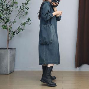 Big Pockets Large Size Denim Hooded Dress