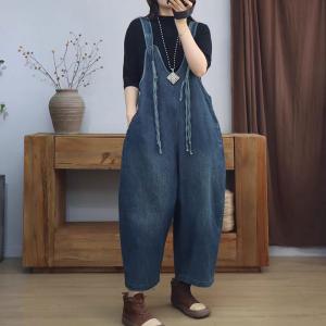 Tassel Straps V-Neck Stone Wash 90s Overalls