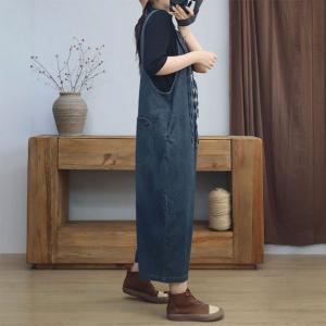 Tassel Straps V-Neck Stone Wash 90s Overalls