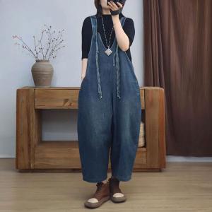 Tassel Straps V-Neck Stone Wash 90s Overalls