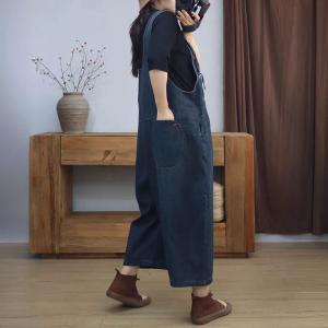 Tassel Straps V-Neck Stone Wash 90s Overalls