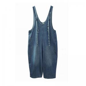 Tassel Straps V-Neck Stone Wash 90s Overalls