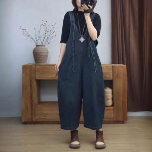 Tassel Straps V-Neck Stone Wash 90s Overalls