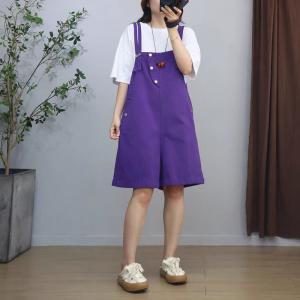 Buttons Ornament Wide Leg Overall Shorts