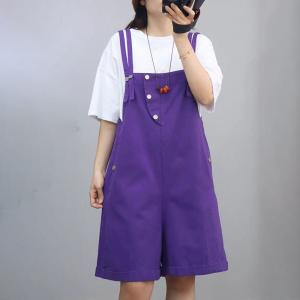 Buttons Ornament Wide Leg Overall Shorts