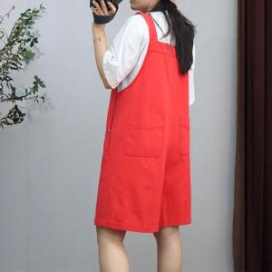 Buttons Ornament Wide Leg Overall Shorts