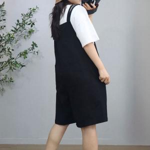Buttons Ornament Wide Leg Overall Shorts