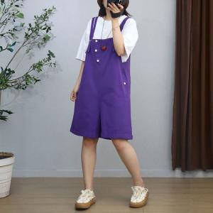 Buttons Ornament Wide Leg Overall Shorts