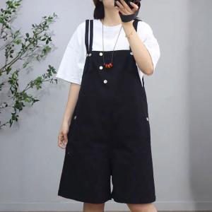 Buttons Ornament Wide Leg Overall Shorts