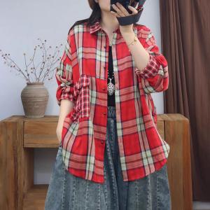 Loose-Fit Cotton Long Sleeves Tartan Shirt