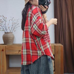 Loose-Fit Cotton Long Sleeves Tartan Shirt