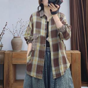 Loose-Fit Cotton Long Sleeves Tartan Shirt