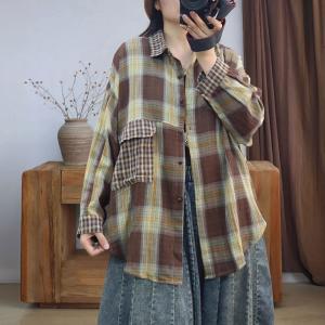 Loose-Fit Cotton Long Sleeves Tartan Shirt