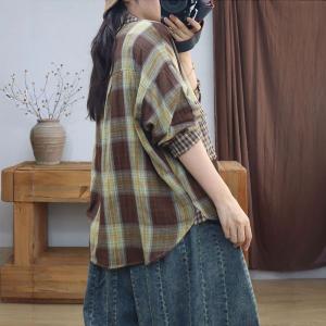 Loose-Fit Cotton Long Sleeves Tartan Shirt
