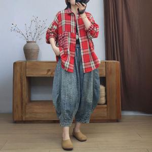 Loose-Fit Cotton Long Sleeves Tartan Shirt