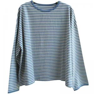 Crew Neck Cotton Long Sleeves Stripes T-shirt