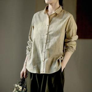 Casual Cotton Long Sleeves Ladies Gingham Shirt