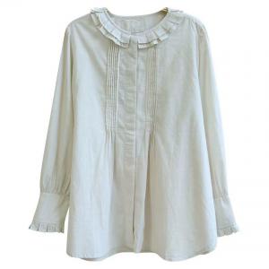 Lace Collar Cotton Pleated Peasant Blouse