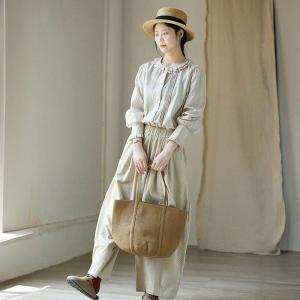 Lace Collar Cotton Pleated Peasant Blouse