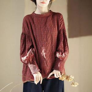 Classic Red Plaid Tied Designer Blouse