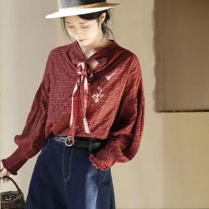 Classic Red Plaid Tied Designer Blouse