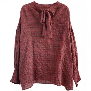 Classic Red Plaid Tied Designer Blouse