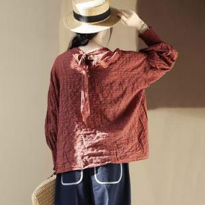 Classic Red Plaid Tied Designer Blouse