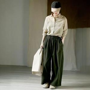 Blackish Green Wide Leg Corduroy Pants for Women