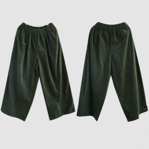 Blackish Green Wide Leg Corduroy Pants for Women