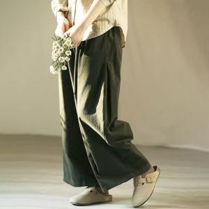 Blackish Green Wide Leg Corduroy Pants for Women