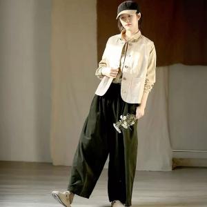 Blackish Green Wide Leg Corduroy Pants for Women