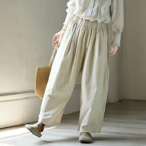 Beige Little Black Dots Wide Leg Corduroy Pants
