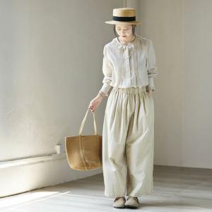 Beige Little Black Dots Wide Leg Corduroy Pants