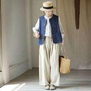 Beige Little Black Dots Wide Leg Corduroy Pants