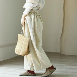 Beige Little Black Dots Wide Leg Corduroy Pants