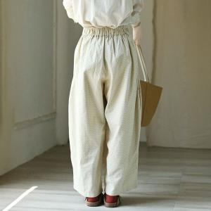 Beige Little Black Dots Wide Leg Corduroy Pants