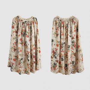 Tropical Flowers Patterned Linen A-Line Skirt