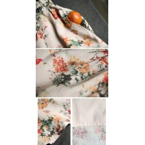 Tropical Flowers Patterned Linen A-Line Skirt