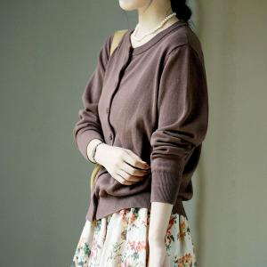 Dark Coffee Cotton Knit Granny Cardigan