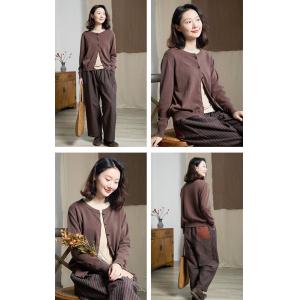 Dark Coffee Cotton Knit Granny Cardigan