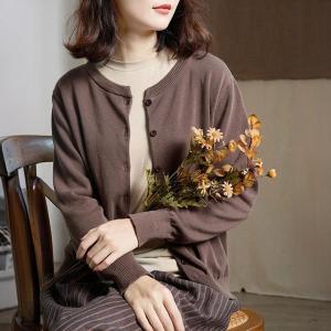 Dark Coffee Cotton Knit Granny Cardigan