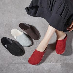 Suede Leather Plain Casual Flat Slippers
