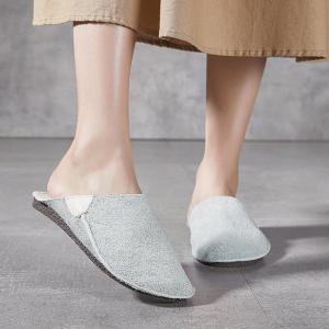 Suede Leather Plain Casual Flat Slippers