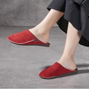 Suede Leather Plain Casual Flat Slippers