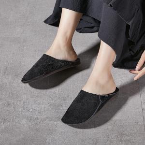 Suede Leather Plain Casual Flat Slippers