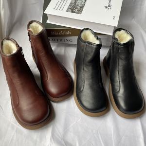 Plush Lining Side Zip Leather Ankle Boots for Women