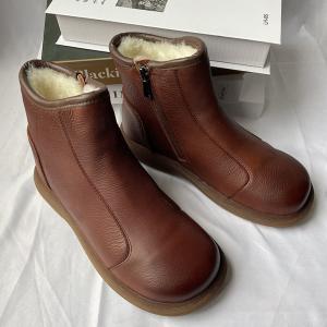 Plush Lining Side Zip Leather Ankle Boots for Women
