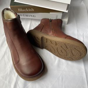 Plush Lining Side Zip Leather Ankle Boots for Women