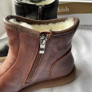 Plush Lining Side Zip Leather Ankle Boots for Women