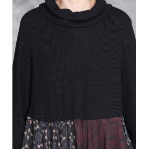Colorful Patterned High Waist Turtleneck Flowing Jersey Dress
